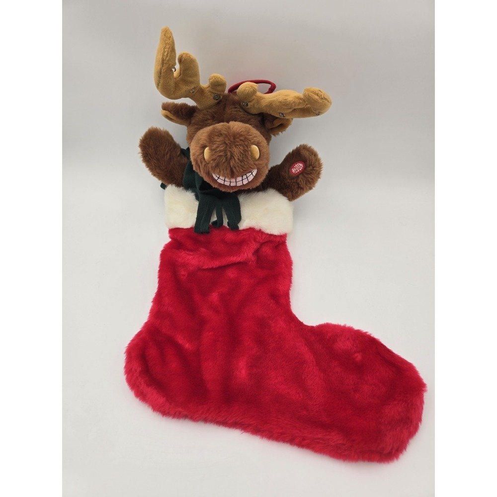 DanDee Moose Stocking Musical Lighted Grandma Got run over By Reindeer 3D Works